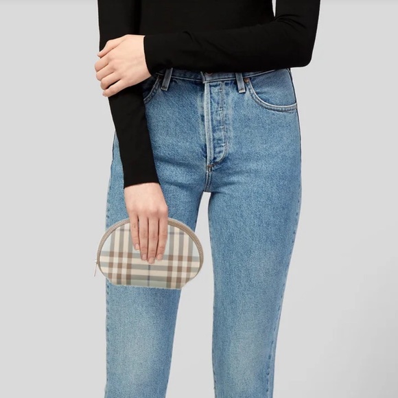 Burberry bag nova check print baby blue tan cream cosmetic case small tote zip - Picture 2 of 5